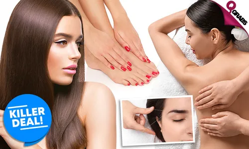 Killer Beauty Deal: Back Massage + Hair Treatment + Threading + Mani-Pedi with Color + Hair Brushing!